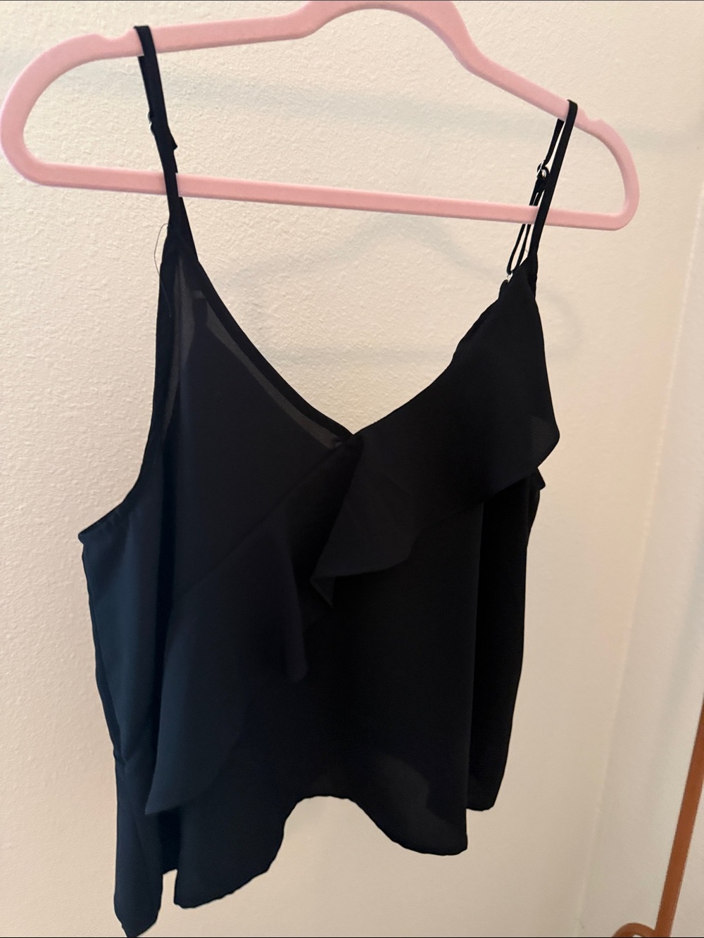 Women's Black Ruffle-Trim Camisole with Adjustable Straps